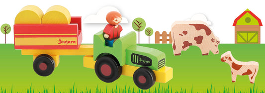 Bonde med traktor, henger og dyr - figurer