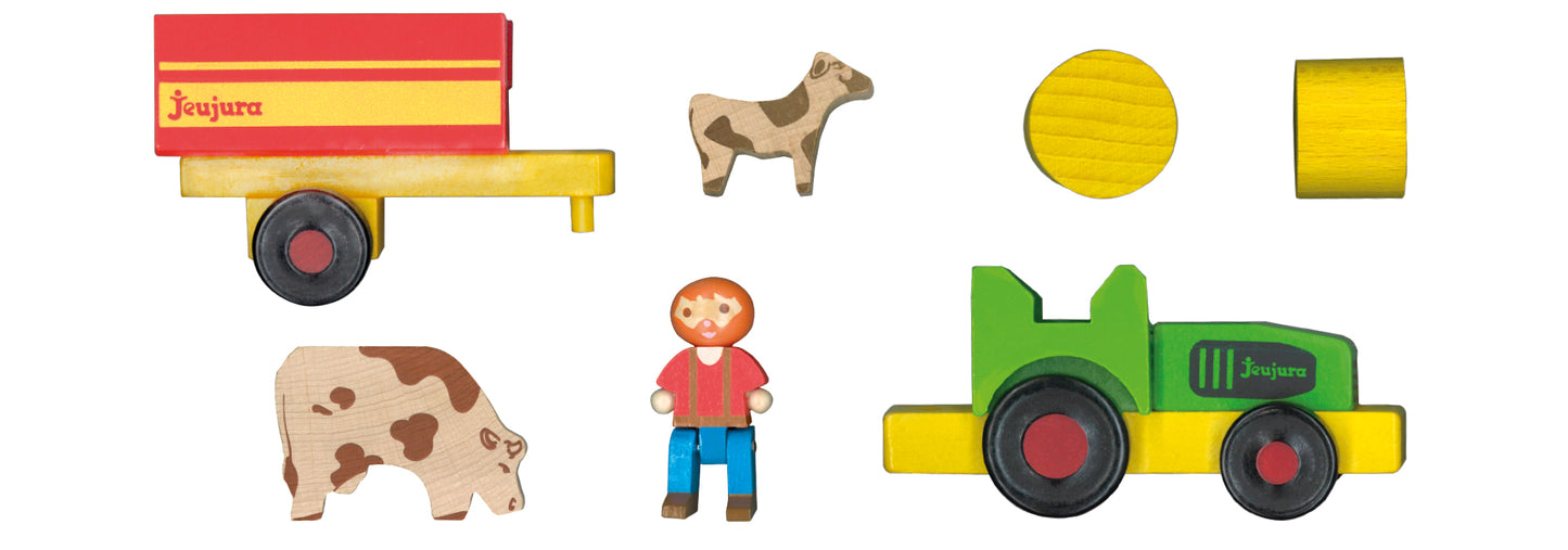 Bonde med traktor, henger og dyr - figurer