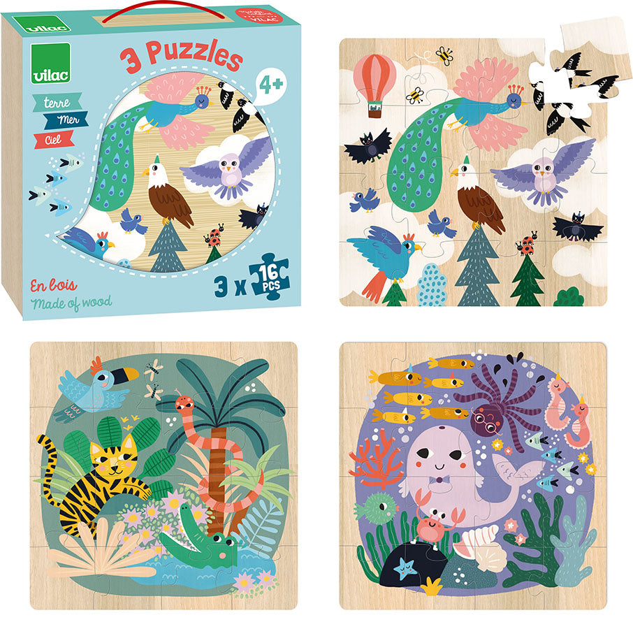 Puslespill x3 - jorda, sjøen, himmelen