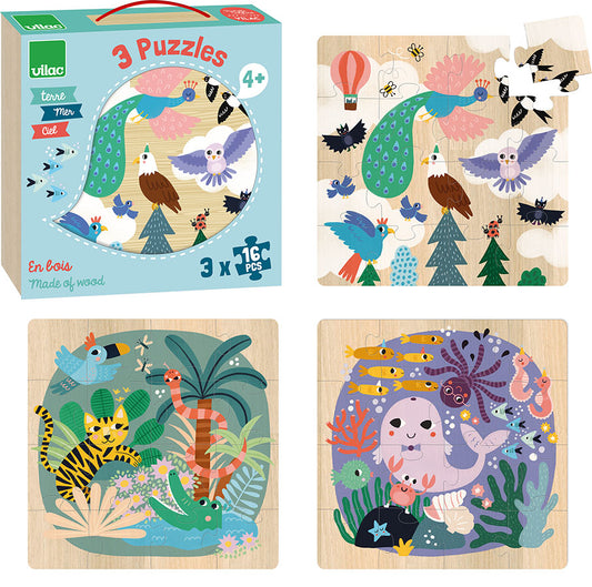 Puslespill x3 - jorda, sjøen, himmelen